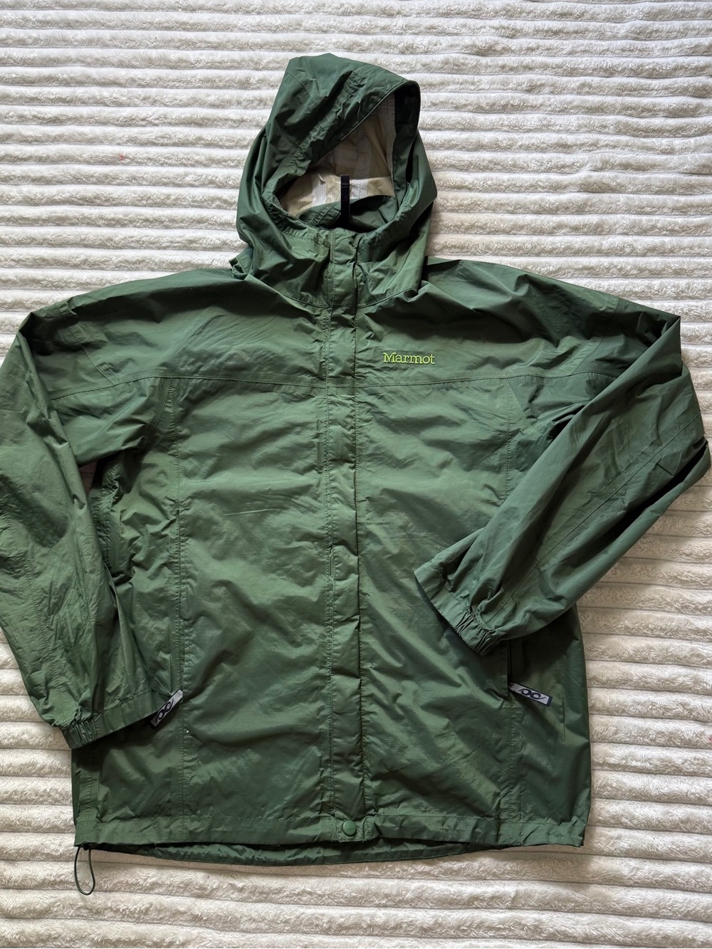Marmot Men's Green Hooded Windbreaker Jacket M Logo Zipper